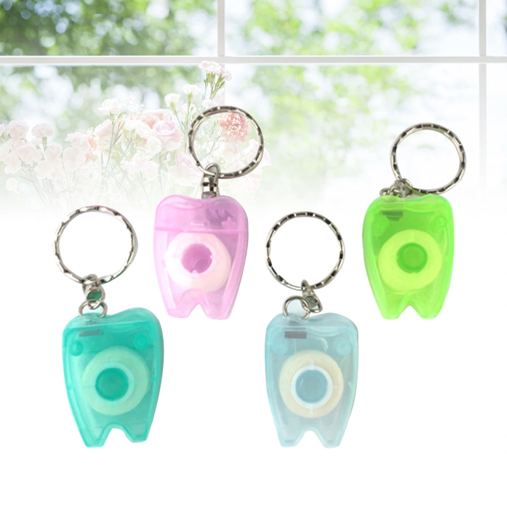 4pcs 15M Dental Floss Portable Keychain Key Ring Floss Stick For Teeth Cleaning Oral Care (Random Color)