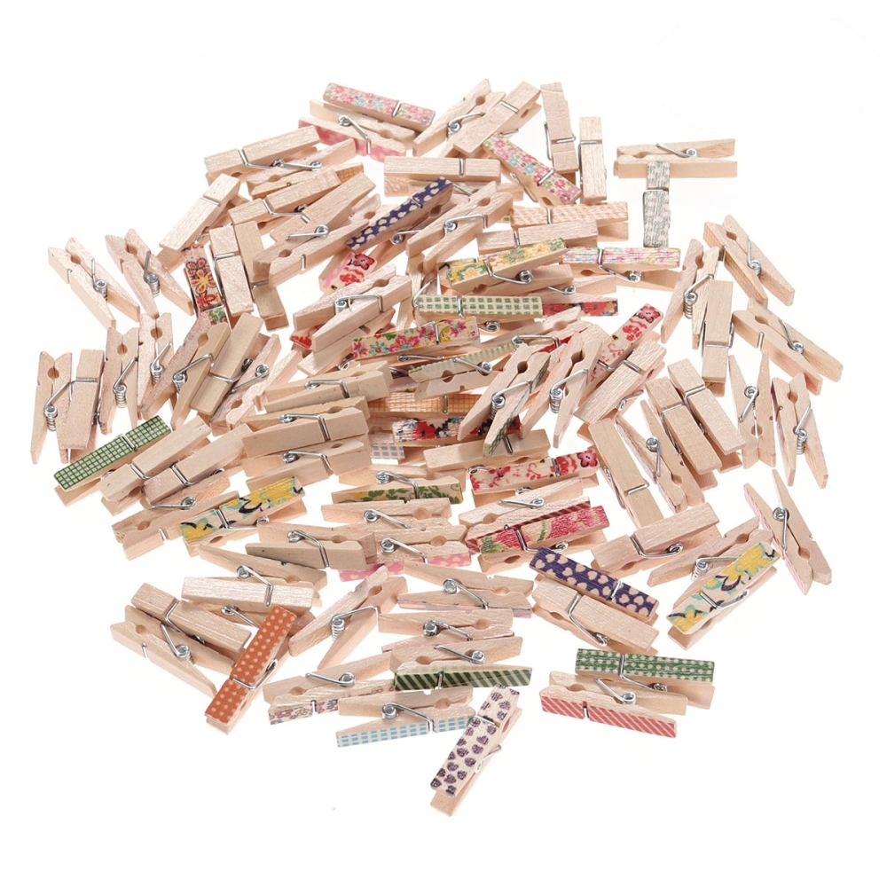 100pcs Clamps Colorful Log Printing Cartoon Wooden Clips for DIY Crafts (Random Pattern)