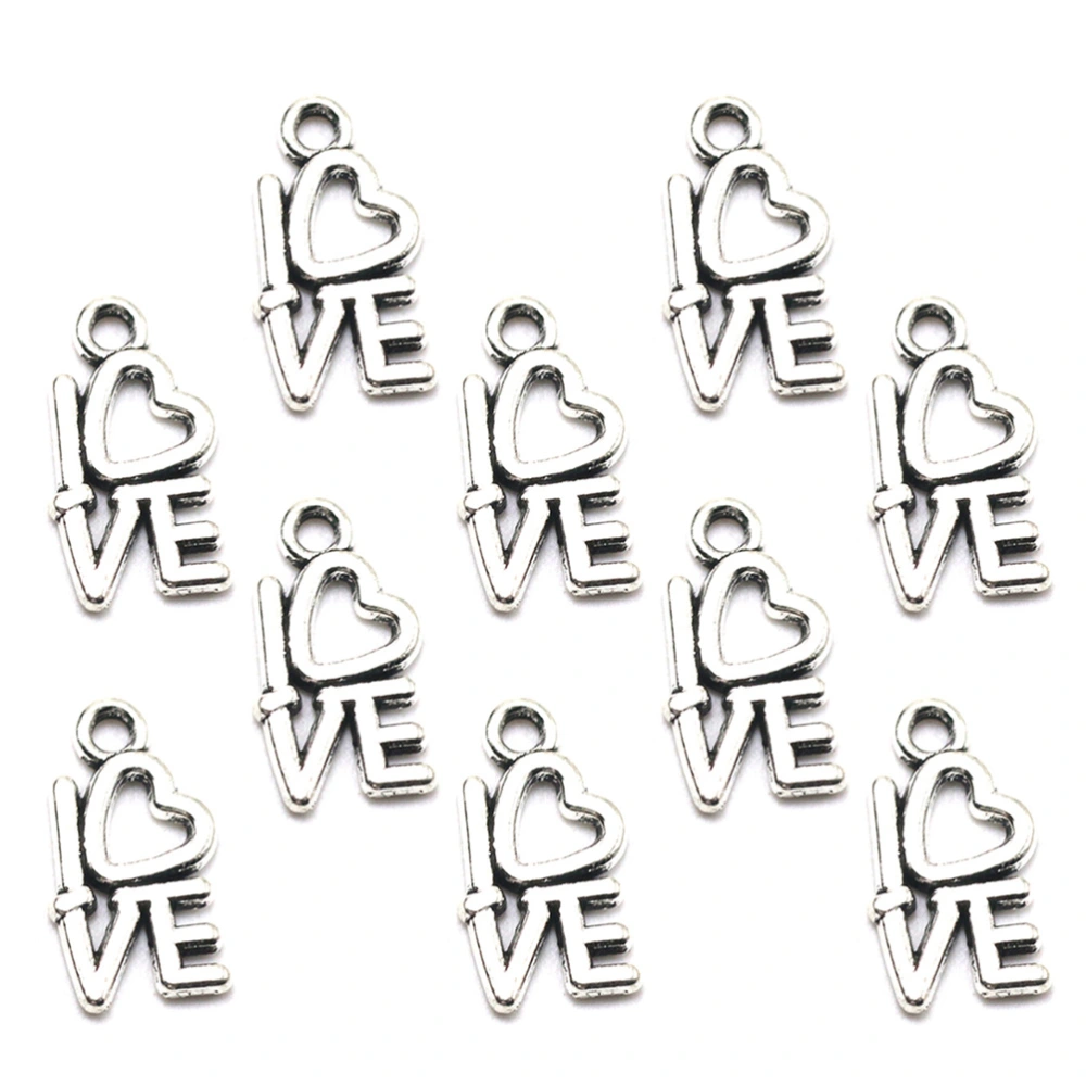 200pcs Love Letters Pendants DIY Alloy Charms Jewelry Making Accessory for Necklace Bracelet (Antique Silver)