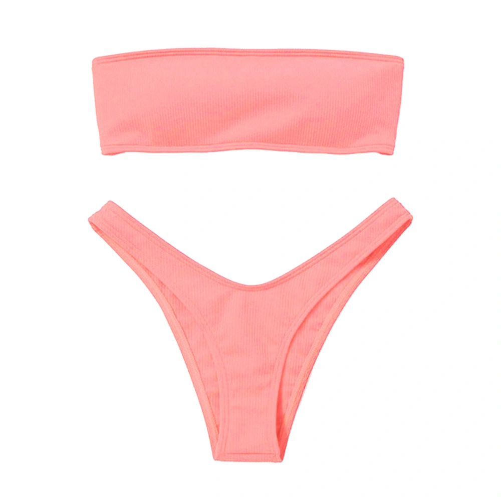 1 Set of Two-Pieces Split Swimsuits Summer Beach Sexy Swimwear Strapless Bikini Swimming Clothes Size S Pink