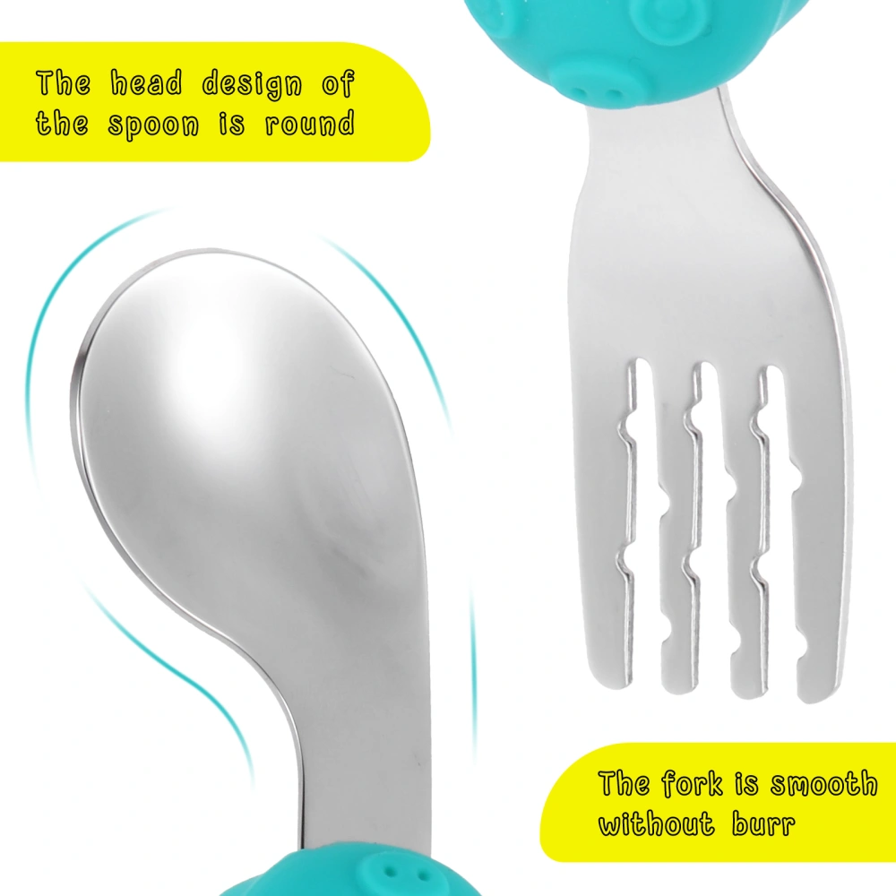 1 Set Baby Short Handle Spoon Stainless Steel Fork Infant Feeding Tableware