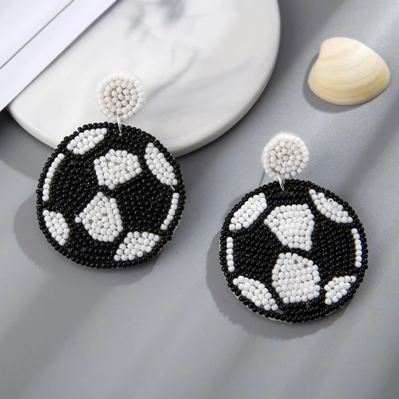 1 Pair Women Earring Decorative Sports Themed Beaded Earring Fashion Ear Jewelry