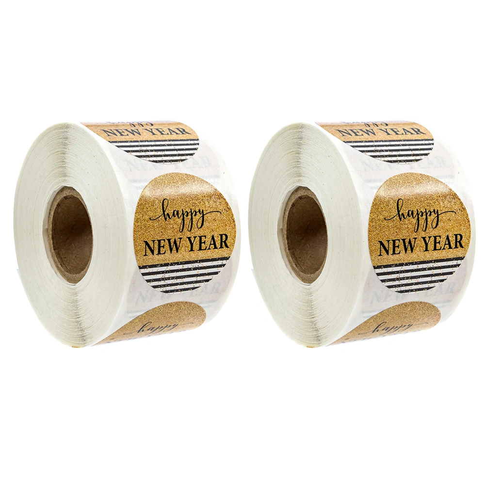 2 Rolls Happy New Year Self-Adhesive Sealing Stickers Gift Labels Wrapping Seal Stickers (Assorted Color)