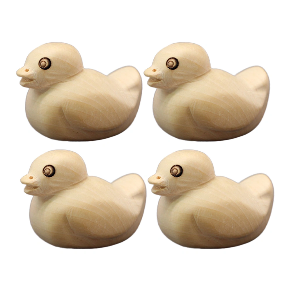 4 Pcs Three-dimensional Hand Carved Wooden Duck DIY Pendant Beads Charms DIY Jewelry Making Handcraft Accessories for Necklace Bracelet (Light Yellow Color)