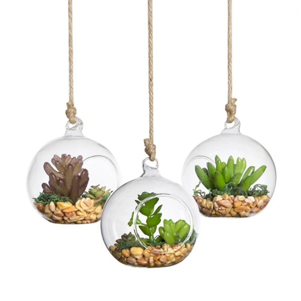 3PCS Clear Hanging Glass Vase Flat Base Design Ball Shape Flower Plants Terrarium Vase Container Landscape DIY Wedding Home Decoration - 10cm