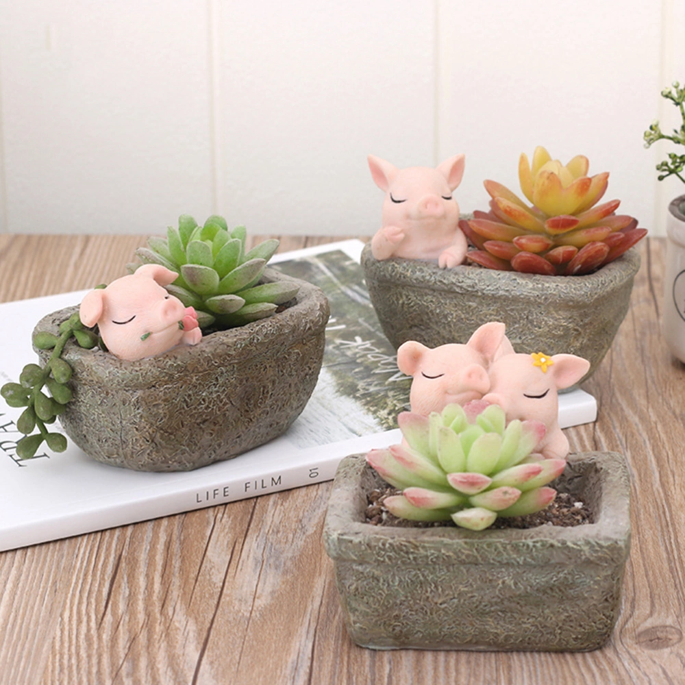 1PC Resin Flowerpot Piggy Pot Succulent Plant Pot Cactus Plant Pot Container Planter (Pig Couples)