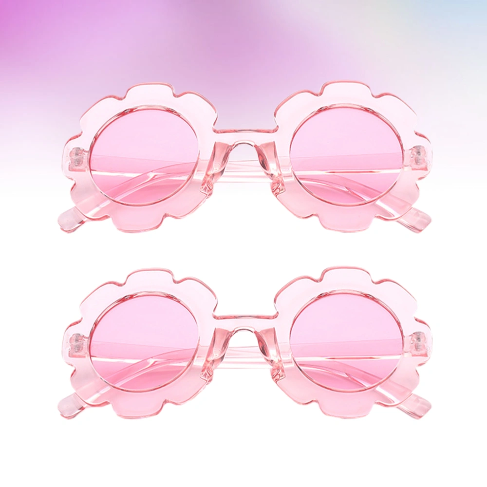 2pcs Pink Resin Anti-UV Kids Sunglasses Sunflower Design Party Glasses Fashion Eyewear Dress Up Accessories for Child