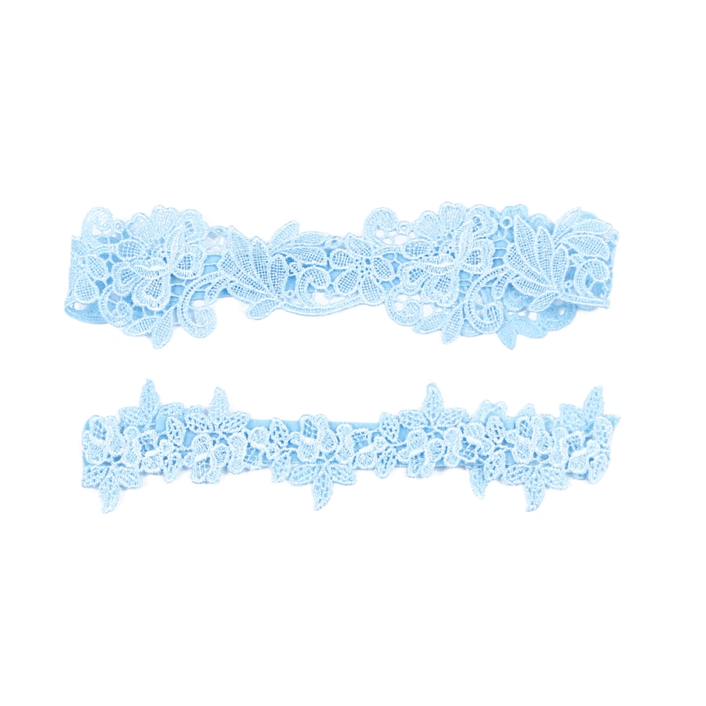 2pcs Bridal Garters Set Sexy Lace Thigh Ring Floral Design Leg Band for Wedding Party Prom (Light Blue)