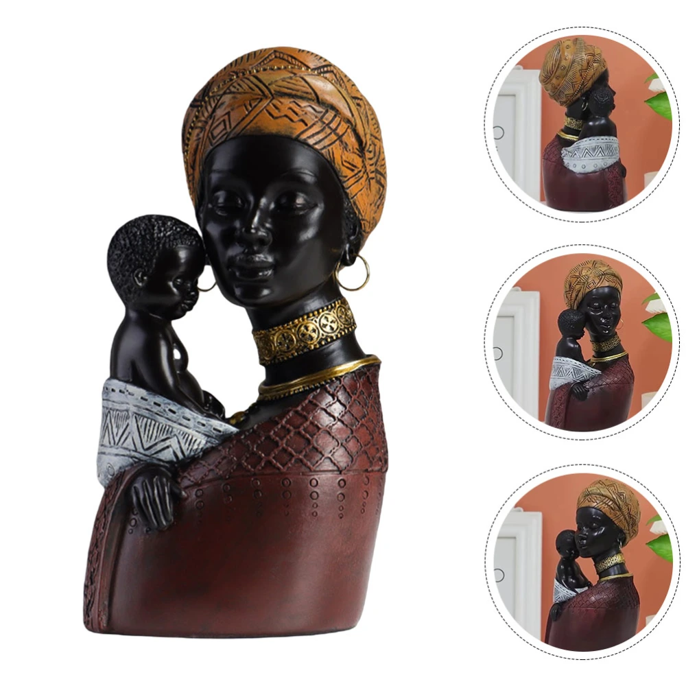 African Art Statue Desktop Resin African Mother and Son Figurine African Woman Statue