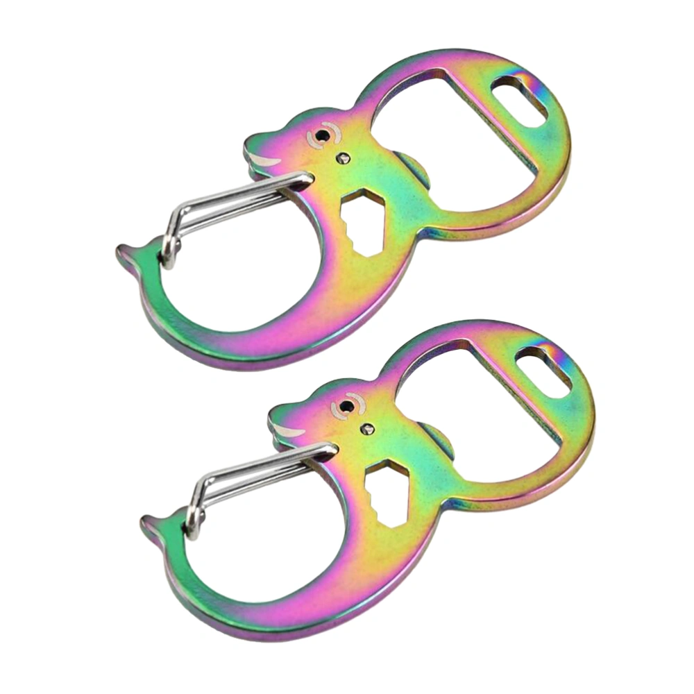 2pcs Colorful Stainless Steel Key Chain Bottle Opener Multi-function Key Holder Bottle Opener Creative Dolphin Design Outdoor Keyring