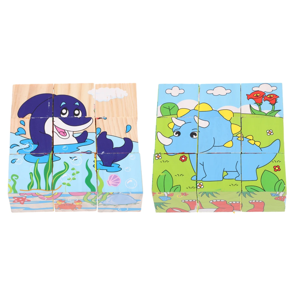 2Pcs Wooden Animals Puzzle Jigsaw Baby Cartoon Puzzles Educational Learning Toys