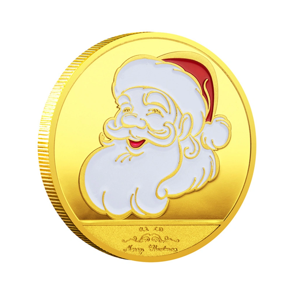 2pcs Christmas Santa Claus Commemorative Coin Collection Arts Souvenir Gift Badge Collection Adult Toy (Golden)