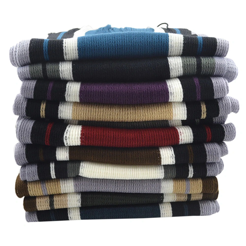 Men Cashmere-like Striped Scarf Fashion Winter Warm Knitted Shawls Neckerchief Neck Warmer Wrap (White)