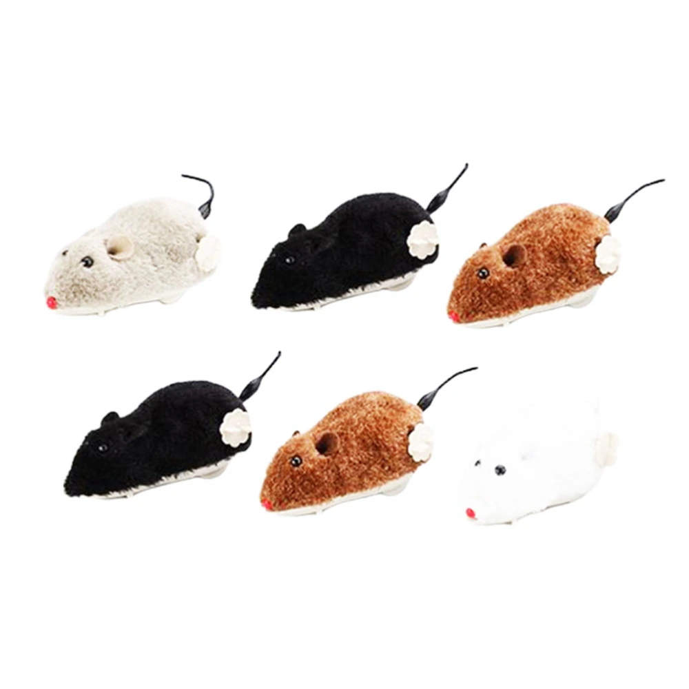 6pcs Lifelike Mouse Clockwork Toys Plush Adorable Mice Model Wind-up Toys Kids Gift Decorative Props Party Favors(Random Color)