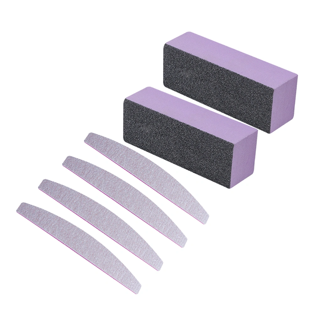 6Pcs Nail File Three Sides Sponge File Nail Block File Nail Buffer Nail Polisher Manicure Tool (2Pcs Three Sides File, 4Pcs Nail Gring Bar)