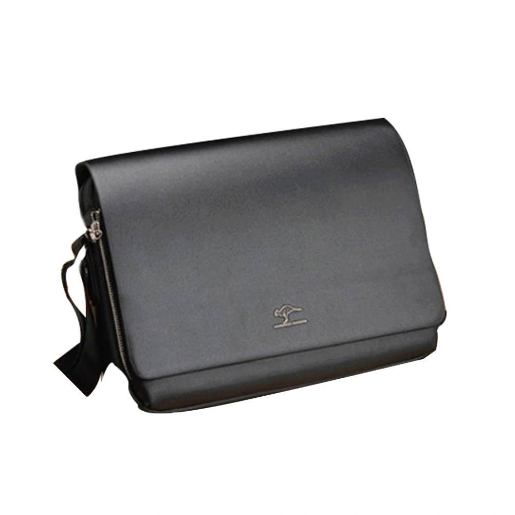 Men's Horizontal PU Shoulder Bag Messenger Bag - Size S (Black)