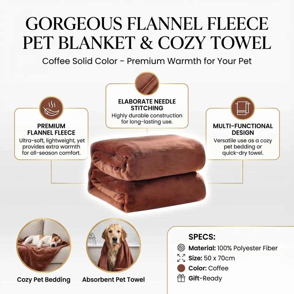 Gorgeous Flannel Fleece Pet Blanket Cozy Towel Solid Color Pet Blanket(Coffee)