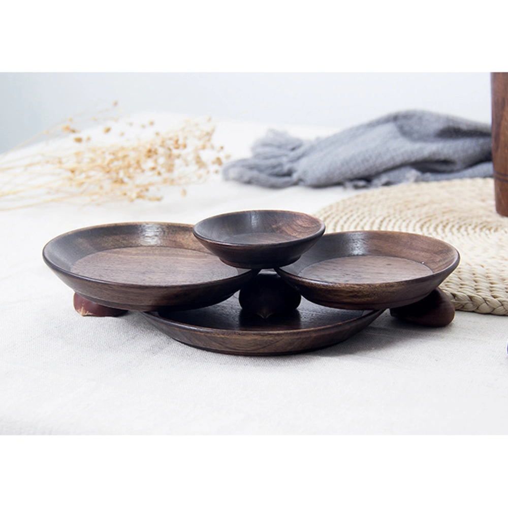 Japanese-style Wood Fruit Plate Round Breakfast Plate Simple Snack Dessert Tray Household Tableware Candy Platter Diameter 10.5CM