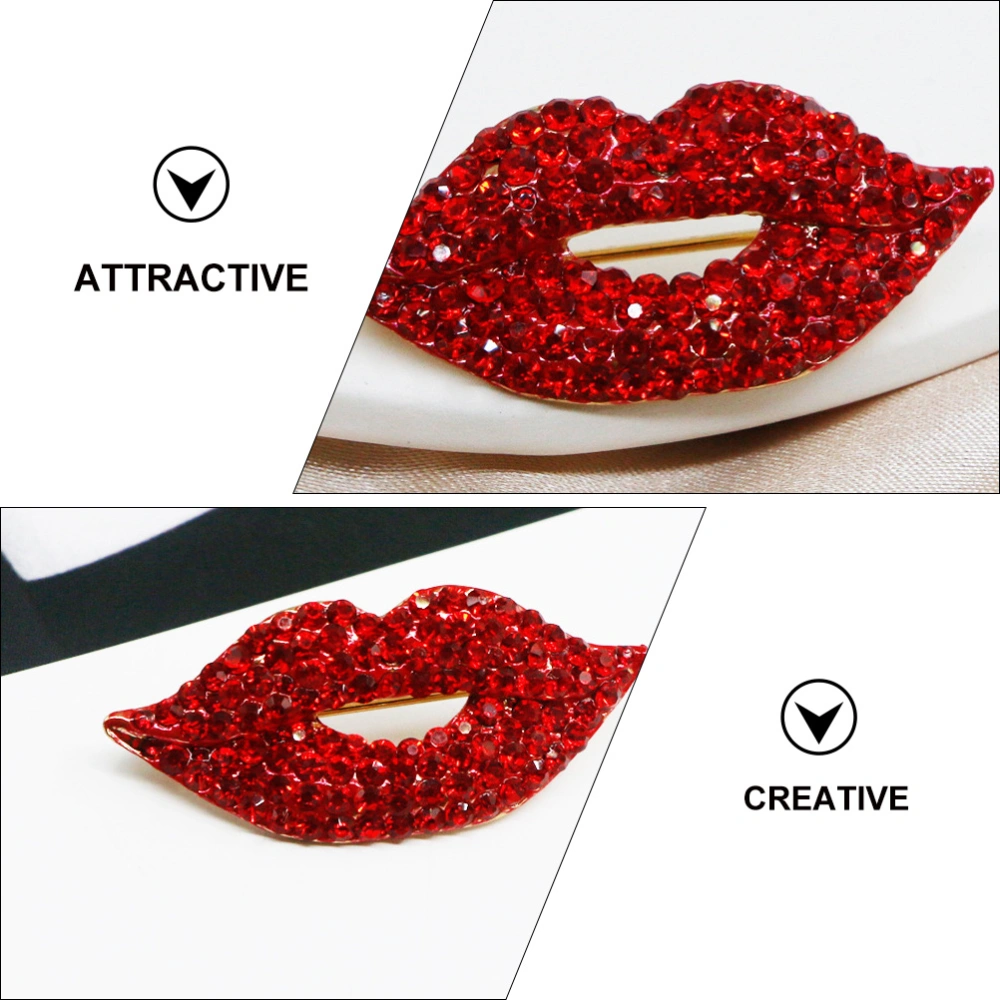 2 pcs  Lip Shaped Brooch Rhinestone Inlaid Suit Brooch Fashion Clothing Accessory