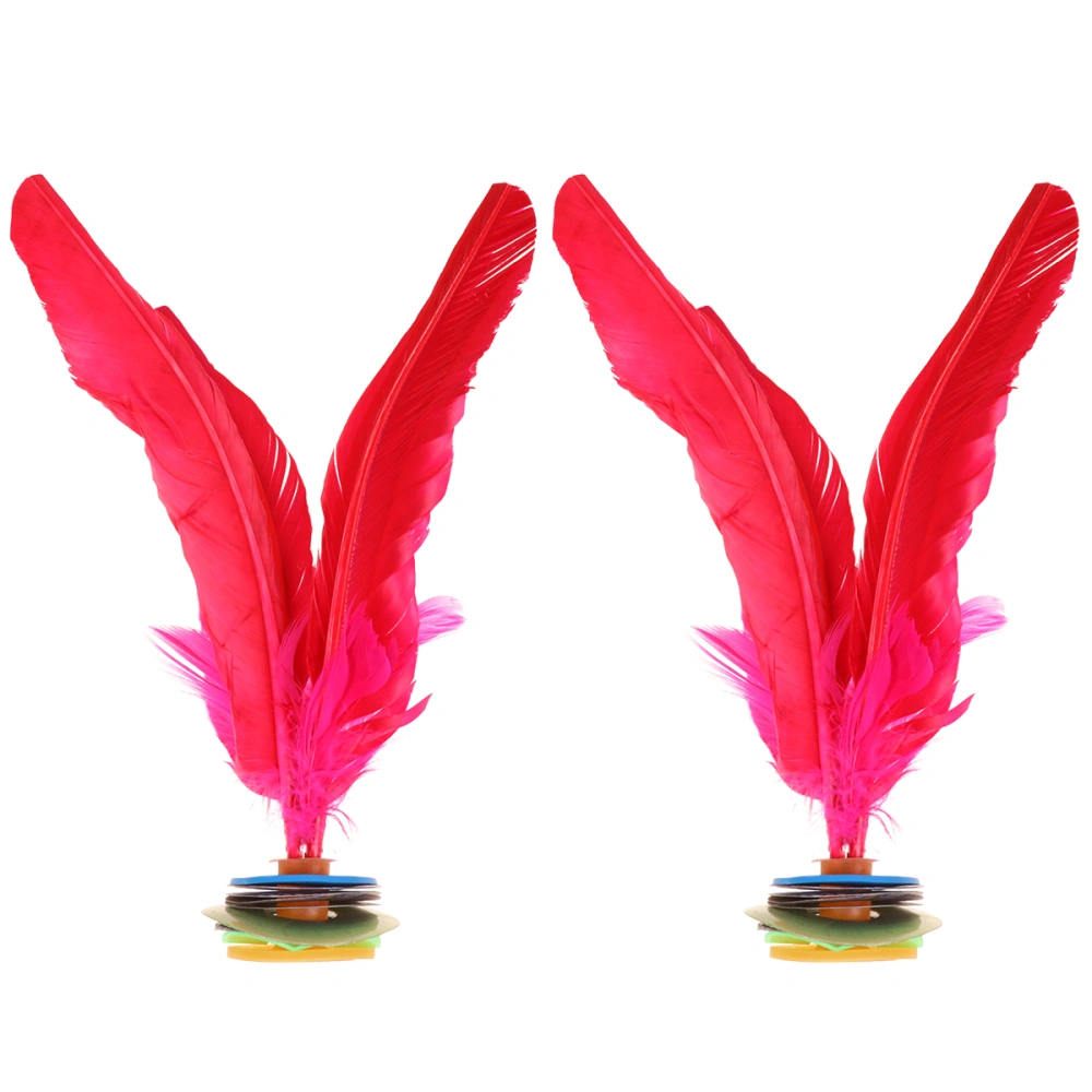 2pcs Funny Kick Feather Shuttlecocks Foot Sports Toy Playing Games Student Kicking Shuttlecock (Red)