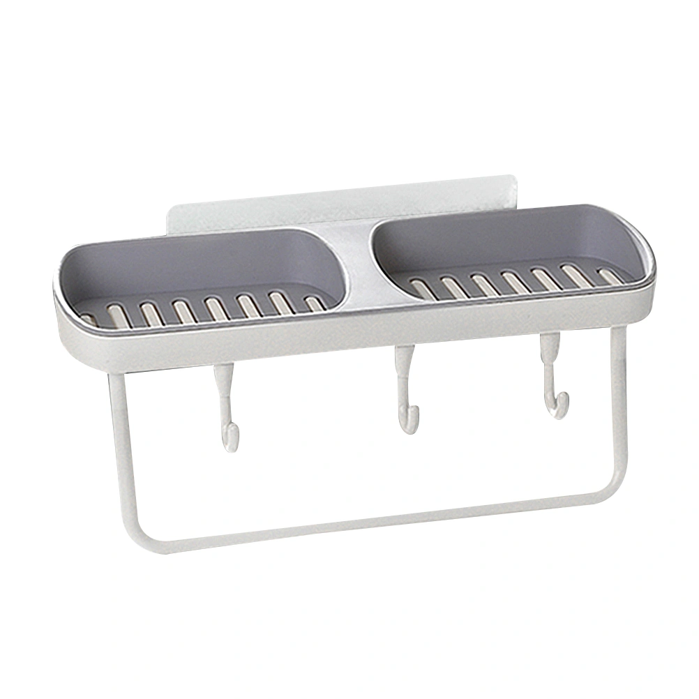 Creative Double Siamese Wall Mounted Soap Box Punch Free Drain Soap Rack Soap Holder with Hook for Home Bathroom (Grey)