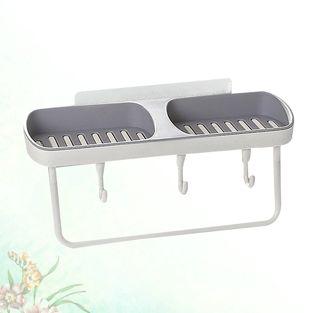 Creative Double Siamese Wall Mounted Soap Box Punch Free Drain Soap Rack Soap Holder with Hook for Home Bathroom (Grey)