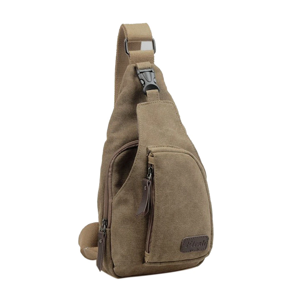 Cool Men's Outdoor Sports Casual Canvas Unbalance Backpack Shoulder Bag Crossbody Sling Chest Bag - Size S (Khaki)