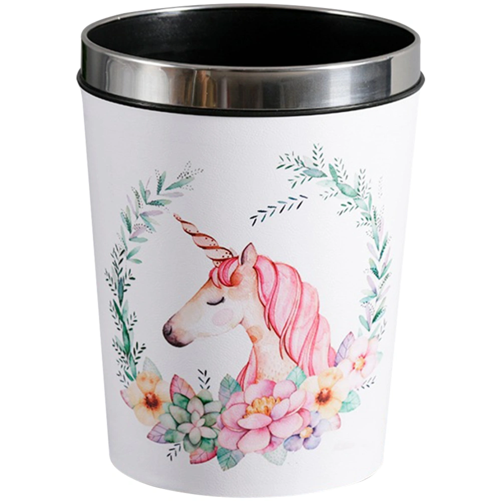 Round Waste Bin Unicorn Pattern Pressing Ring Cartoon Trash Can Garbage Bin