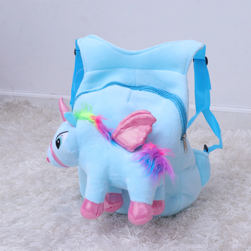 Kids Unicorn Backpack Cartoon Plush Unicorn School Bag Baby Kids Backpack Portable Lightweight Girls Bookbag (Blue)