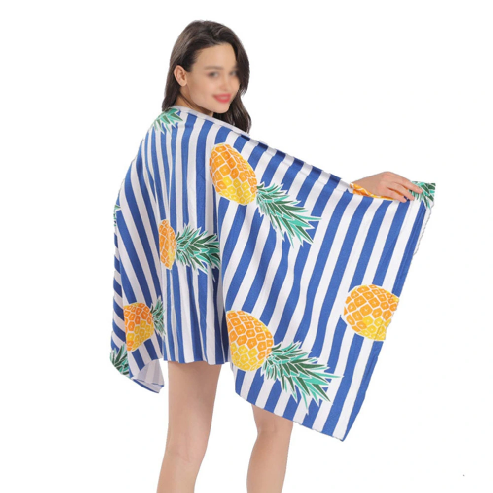 1PC Bath Towel Fashion Pineapple Printing Beach Towel Microfiber Absorbent Towel Sun Protection Towel (Blue and White Stripe)