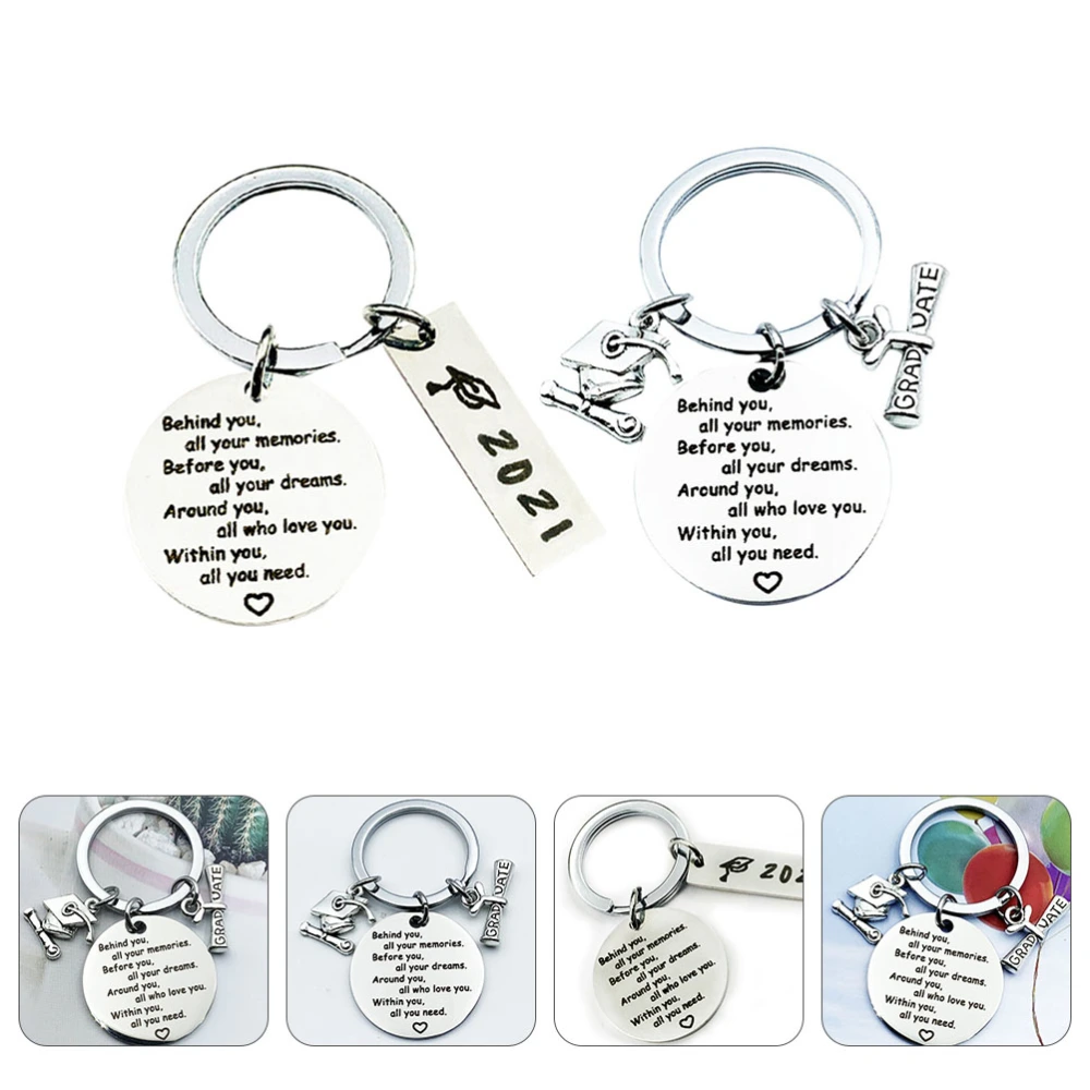 2pcs Chic Letter Graduation Themed Key Chains Gifts Keyrings Bag Ornaments