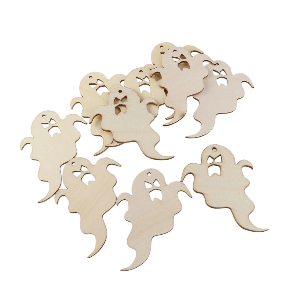 10pcs Wooden Embellishments Halloween Decoration Wrathful Ghost Pattern Pendant with Hemp Ropes