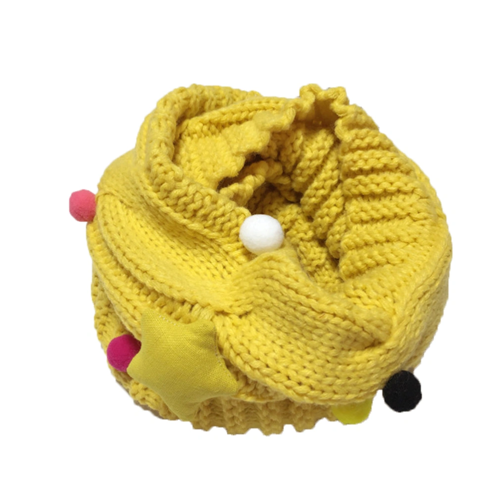 Winter Kids Girls Boys Knit Scarf Wool Loop Scarf Kids Warm Neckerchief With Star Pom Ball (Yellow)