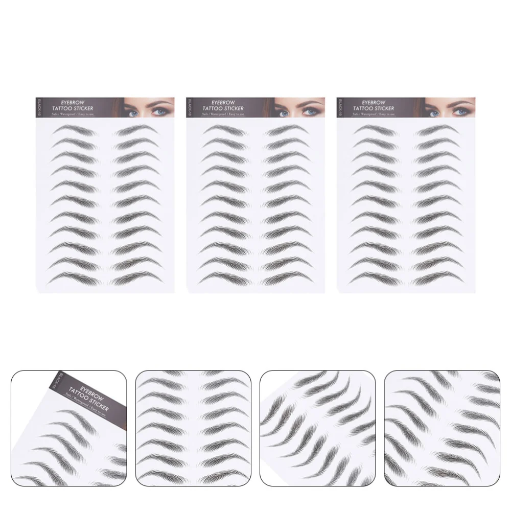 3 Sheets Waterproof Imitation Eyebrow Stickers Artificial Eyebrow Transfer Decal