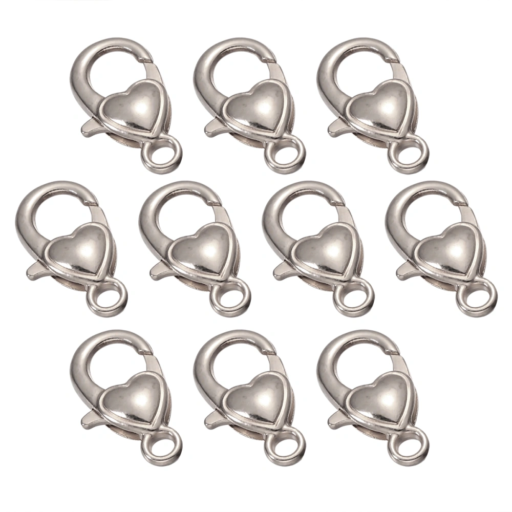 10pcs Heart Shape Lobster Clasps Alloy Charms DIY Accessory for Keychain Bag Jewelry Making (Silver)