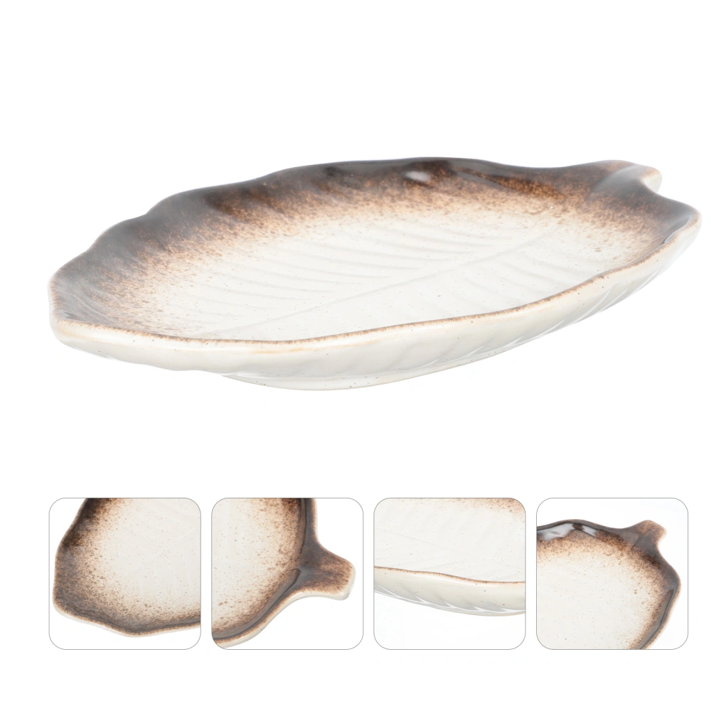 1Pc Leaf Shaped Sushi Plate Exquisite Ceramic Dessert Tray Restaurant Tableware