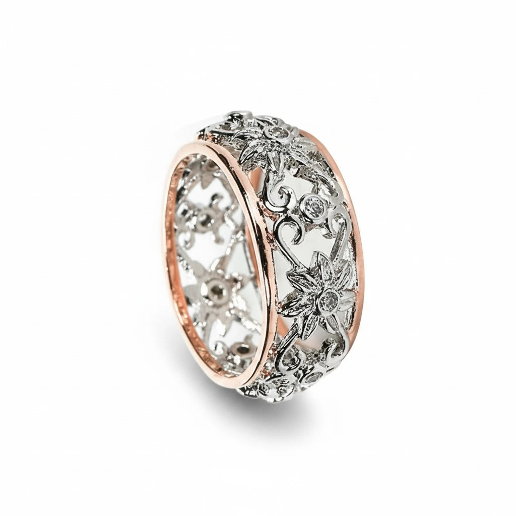 Luxury Jewellery Hollow Out Flower Rings Women Wedding Ring Jewelry Size 7