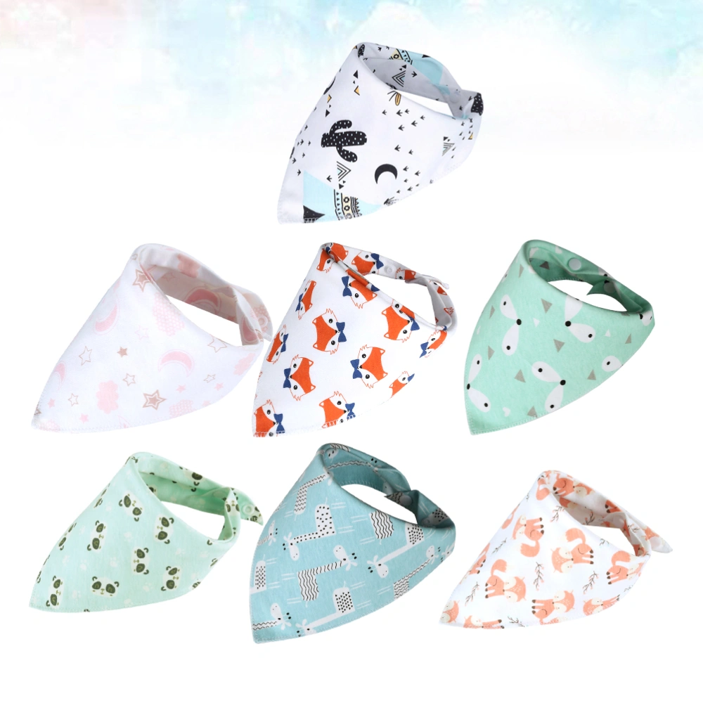 7pcs Cotton Baby Bib Creative Baby Waterpoof Bib Infant Eating Bibs Cotton Printed Triangle Saliva Towel (Radnom Color)