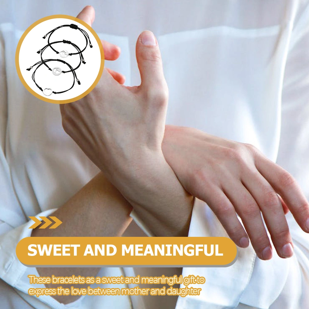 1 Set Mother Kids Bracelets Heart Matching Bangle Adjustable Woven String Bracelets