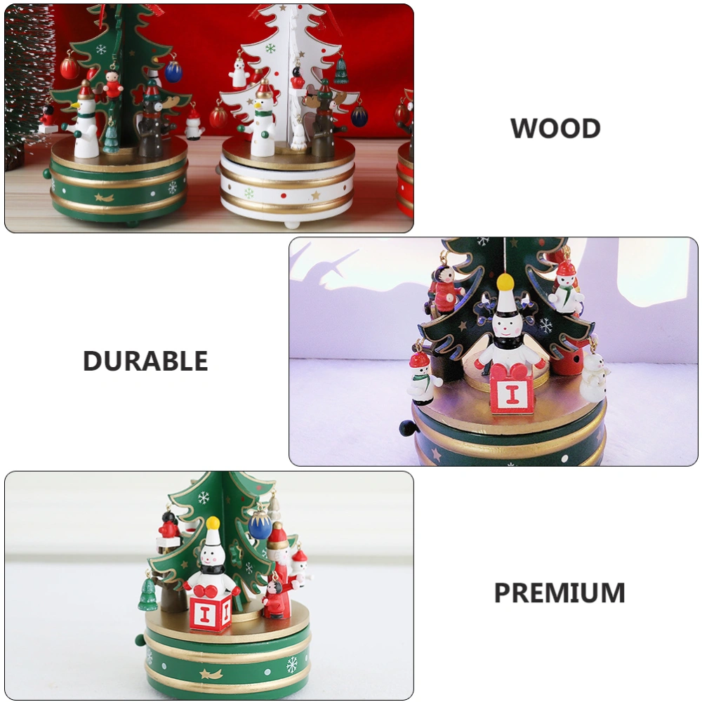 1Pc Christmas Wooden Rotating Music Box Ornament for Home Desktop Decor