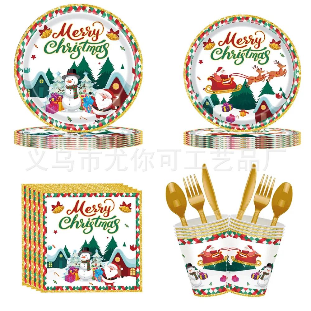 1 Set of Paper Cups Paper Plates Tableware Set Christmas Decorations Party Napkins Decorations