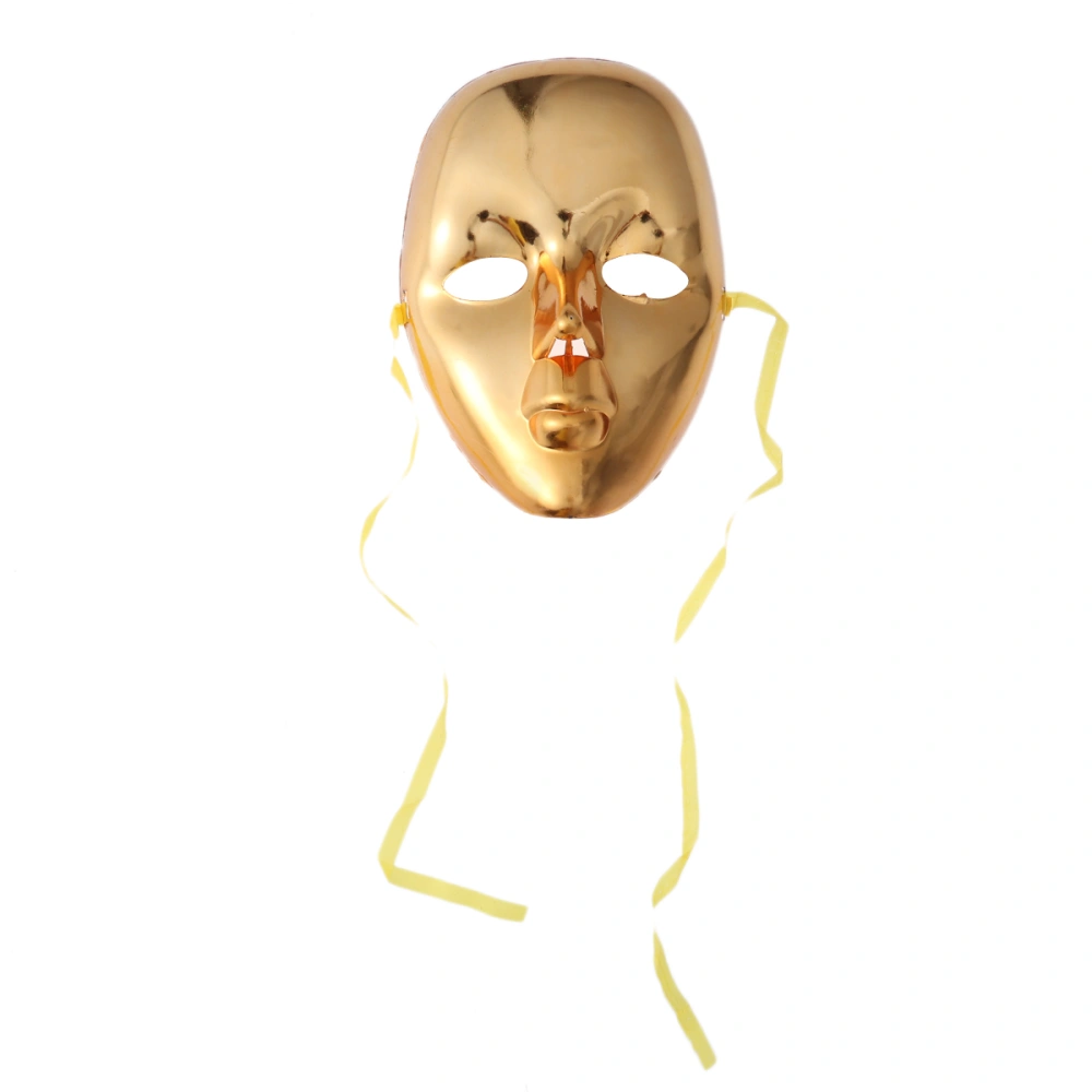 Full Face Masquerade Masks Plated Carnival Face Mask Performance Props with Elastic Head Band(Golden Mask and Elastic Band in Random Color)