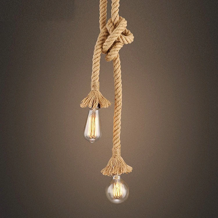 Hanging Light Cord E27 Base Rattan Rope Lighting 2-head Industrial Light Fixture