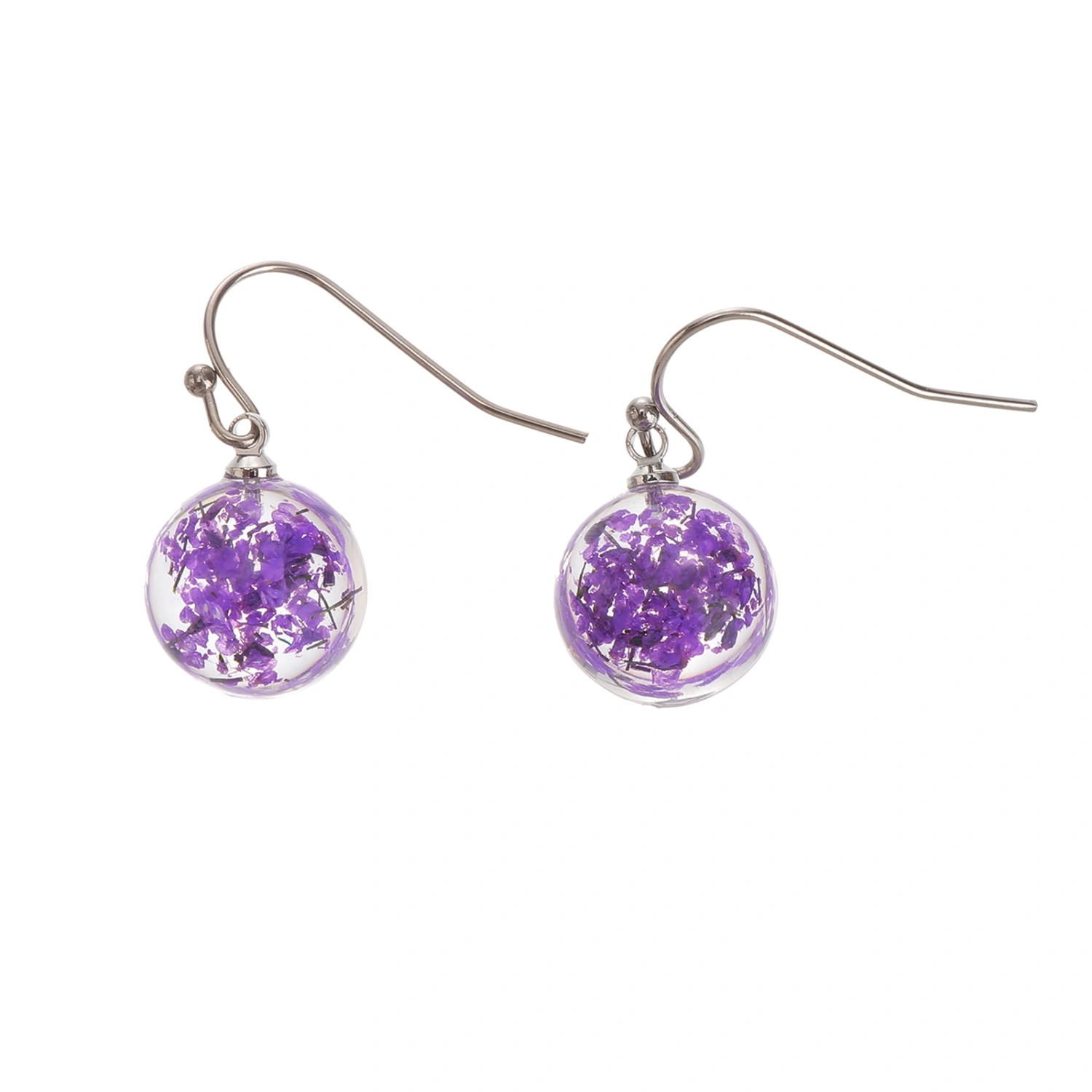 Dried Flower Earrings Natural Dried Flower Retro Glass Earrings Colorful Decorative Earrings for Woman (Purple)