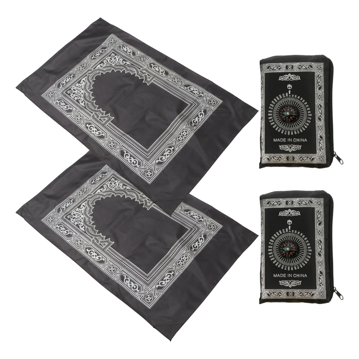 2Pcs Islamic Muslim Rug Travel Prayer Mat with Compass and Carrying Storage Bag