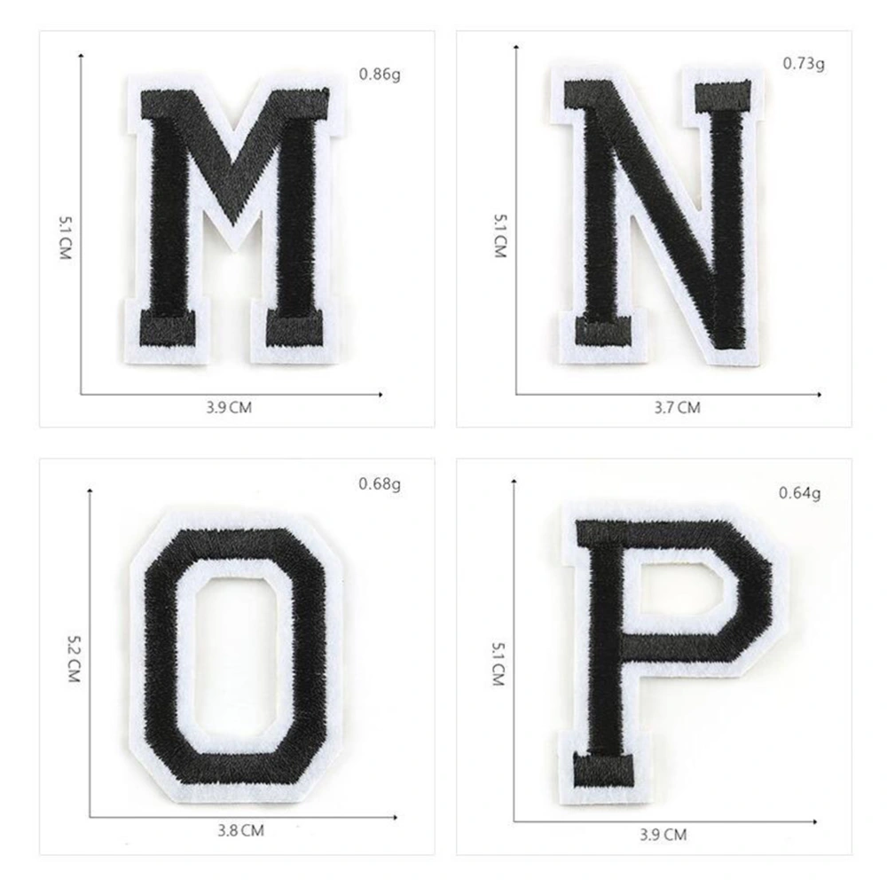 26pcs English Letters Black and White Patch Adhesive Embroidered Sewing Sticker Clothes Dress Plant Hat Jeans DIY Applique Accessory (Black)