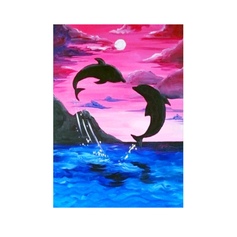 DIY 5D Beads Painting Embroidery Cross Stitch Painting Pictures DIY Arts Crafts Home Wall Decor (Jumping Dolphins)