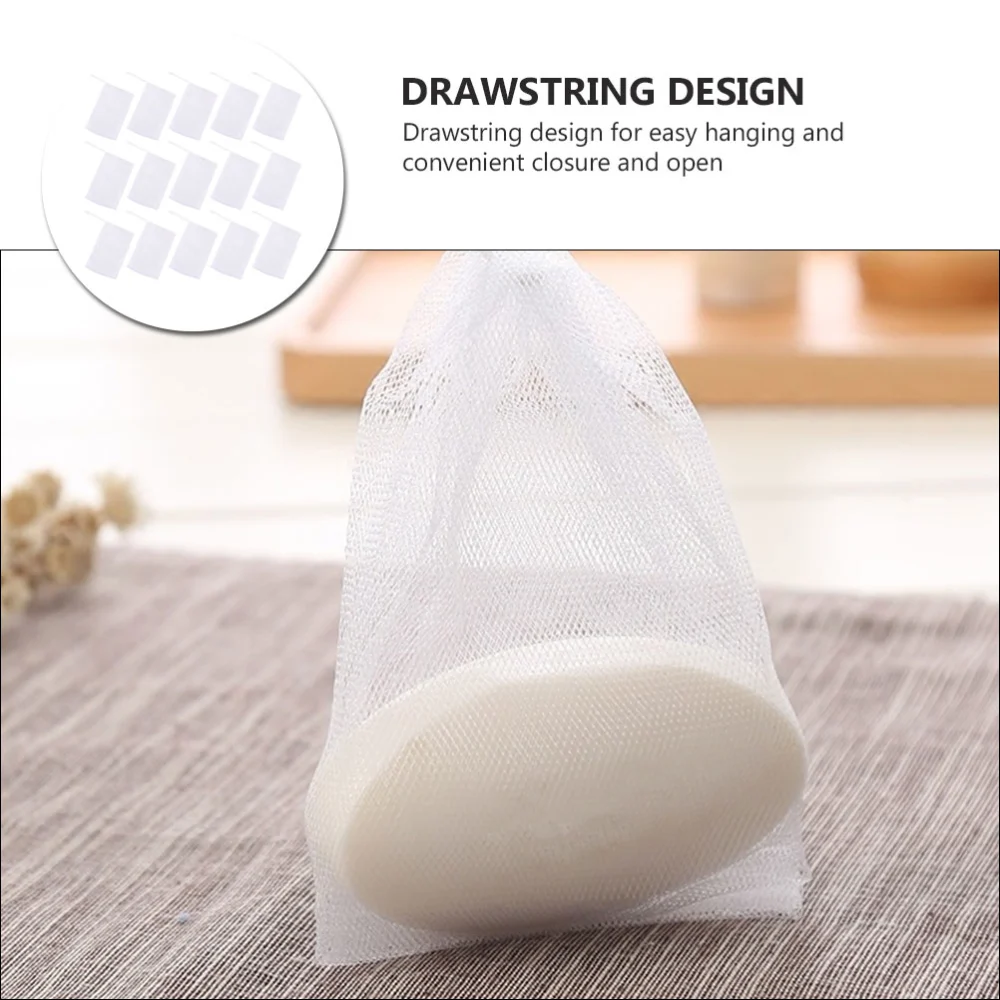 50pcs Mesh Soap Pouch Bubble Making Net Bag Cleansing Foaming Nets (White)