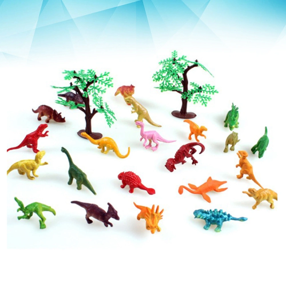 24 Pcs Mini Dinosaur Toy Set Realistic Toy Dinosaur Figures for Kids and Toddler Educations with Trees (22pcs Dinosaur and 2pcs Trees)