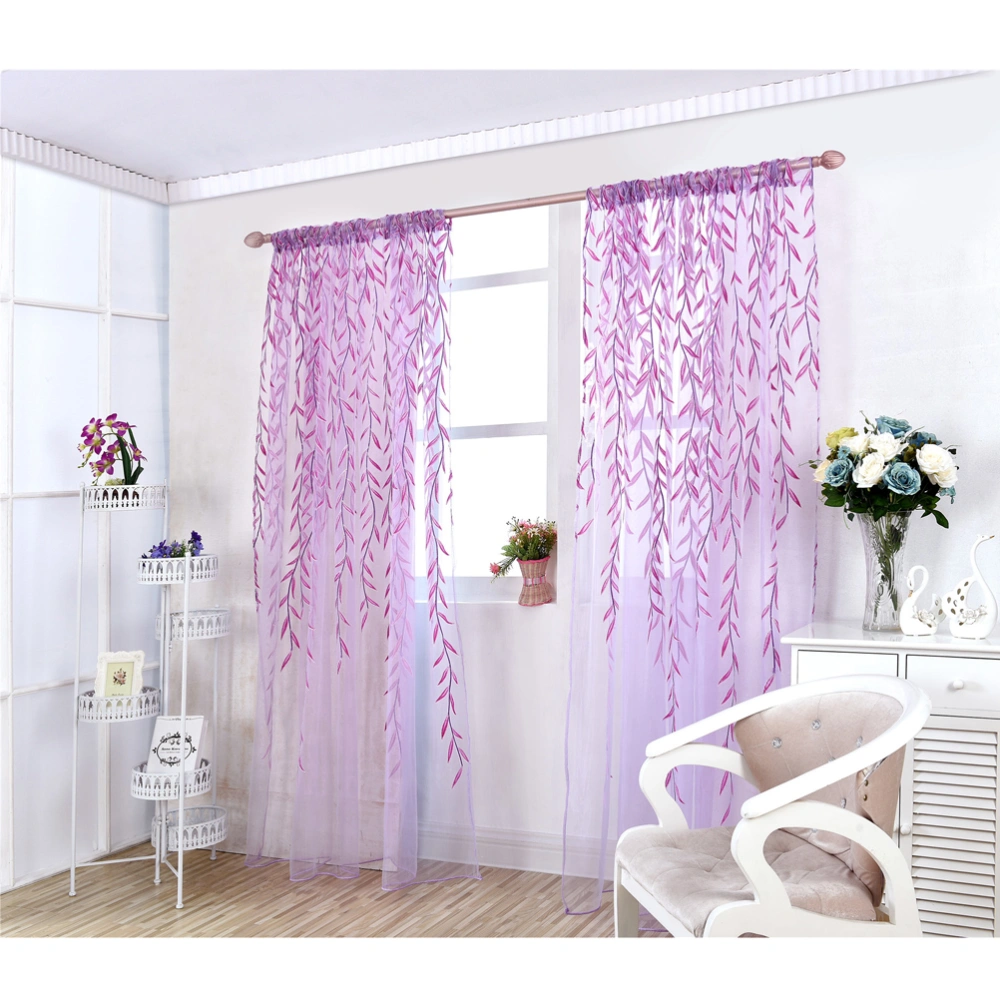 Transparent Tulle Window Sheer Window Screen Rod Pocket Voile Curtains with Wicker Pattern for Bedroom Living Room 100x200cm (Purple)